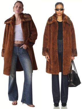 Unreal Fur Timeless Coat Ginger Brown Faux Fur Knee Length Vegan Teddy Coat